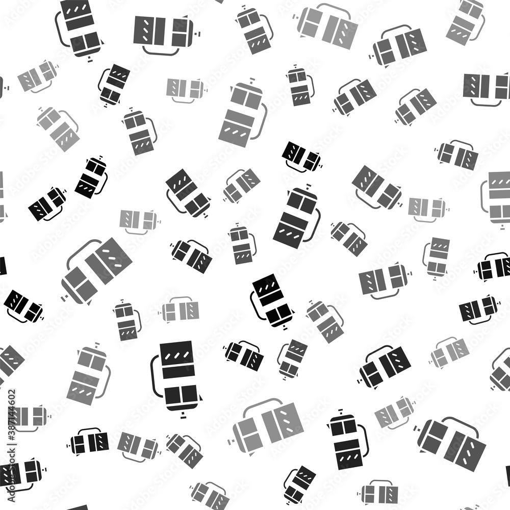 Black French press icon isolated seamless pattern on white background. Vector Illustration. Black French press icon isolated seamless pattern on white background. Vector Illustration.
