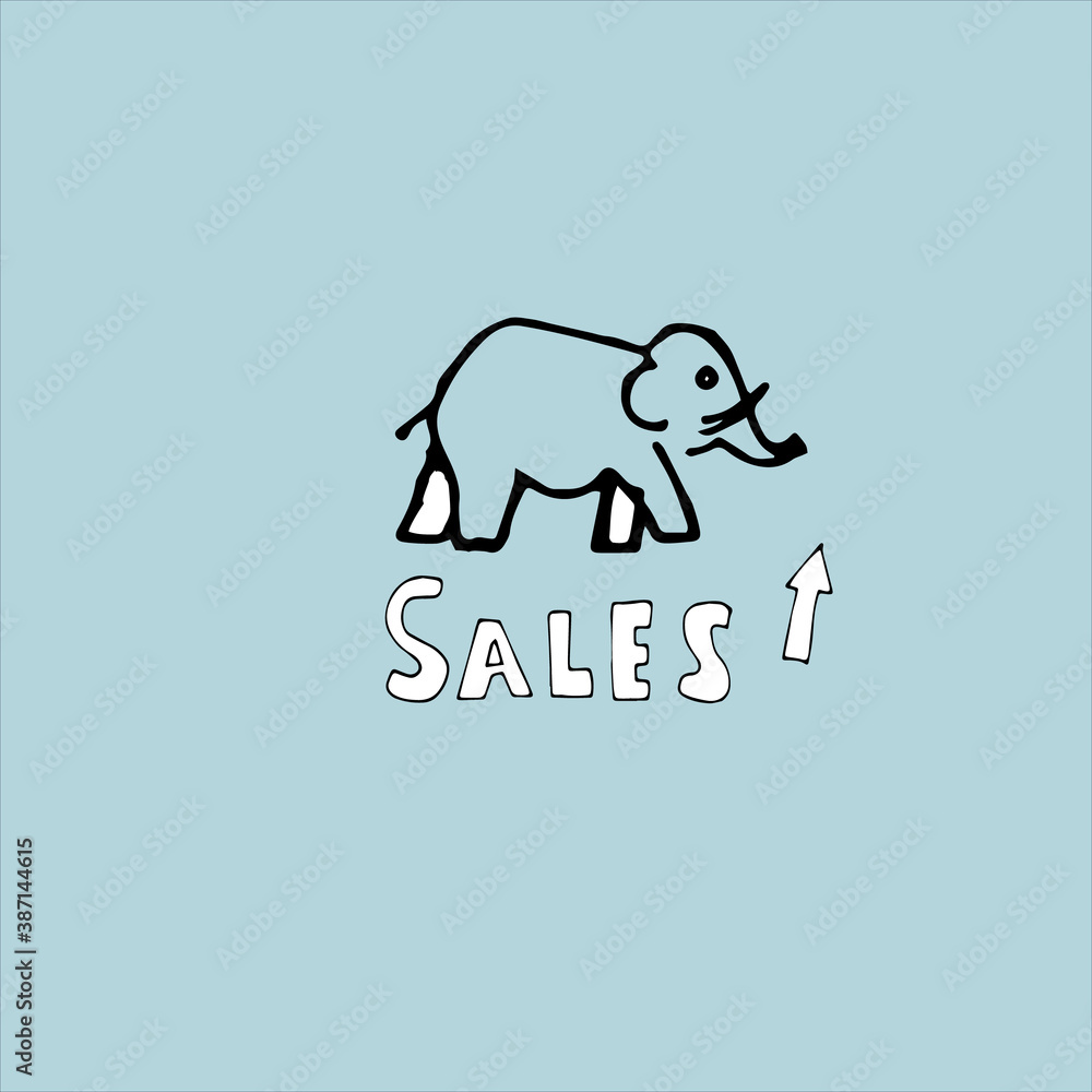 Fototapeta premium Sales growth creative concept, lettering and elephant. Vector illustration.