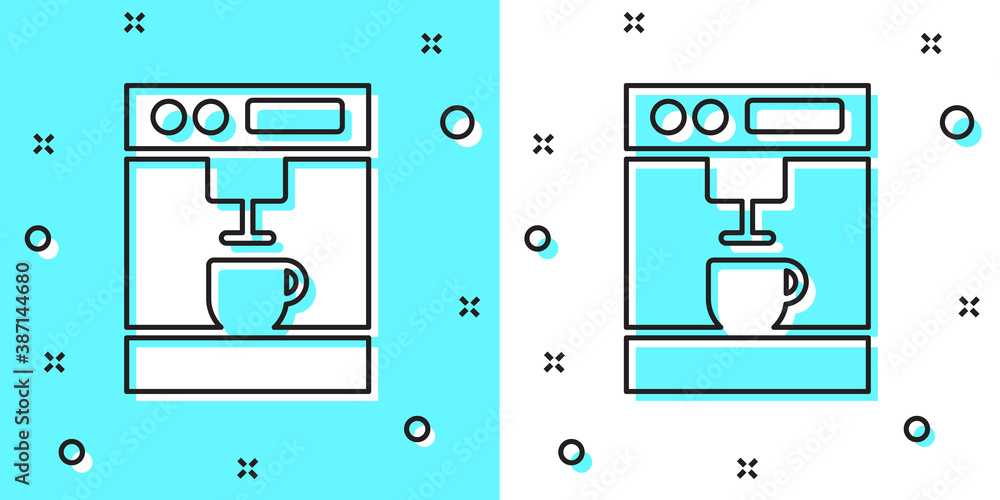 Black line Coffee machine icon isolated on green and white background. Random dynamic shapes. Vector Illustration. Black line Coffee machine icon isolated on green and white background. Random dynamic shapes. Vector Illustration.