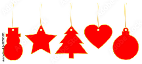 Set Fünf Rote Weihnachtsanhänger Goldrand