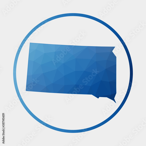 South Dakota icon. Polygonal map of the us state in gradient ring. Round low poly South Dakota sign. Vector illustration.