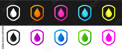 Set Waterproof icon isolated on black and white background. Water resistant or liquid protection concept. Vector Illustration.