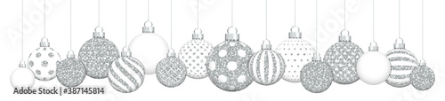Banner Hängende Weihnachtskugeln Muster Weiß Und Glitzer Silber