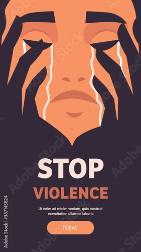 scared terrified girl crying stop violence and aggression against women portrait vertical copy space vector illustration