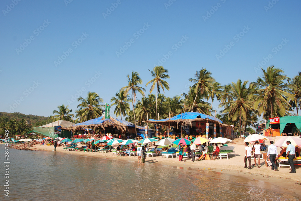 People resting on the shores of the Indian Ocean.Goa 