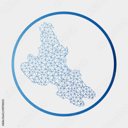 Krk icon. Network map of the island. Round Krk sign with gradient ring. Technology, internet, network, telecommunication concept. Vector illustration.
