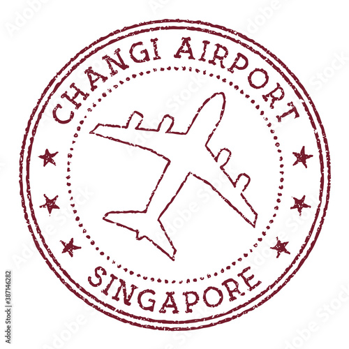 Changi Airport Singapore stamp. Airport of Singapore round logo. Vector illustration.
