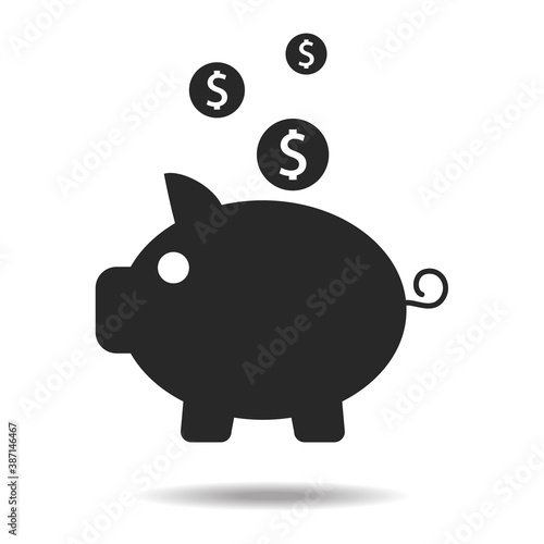 Piggy bank icon vector isolated on white background. Trendy piggy bank icon in flat style. Template for app, ui and logo. Icon piggy bank for your web site and office poster. Modern piggy bank icon