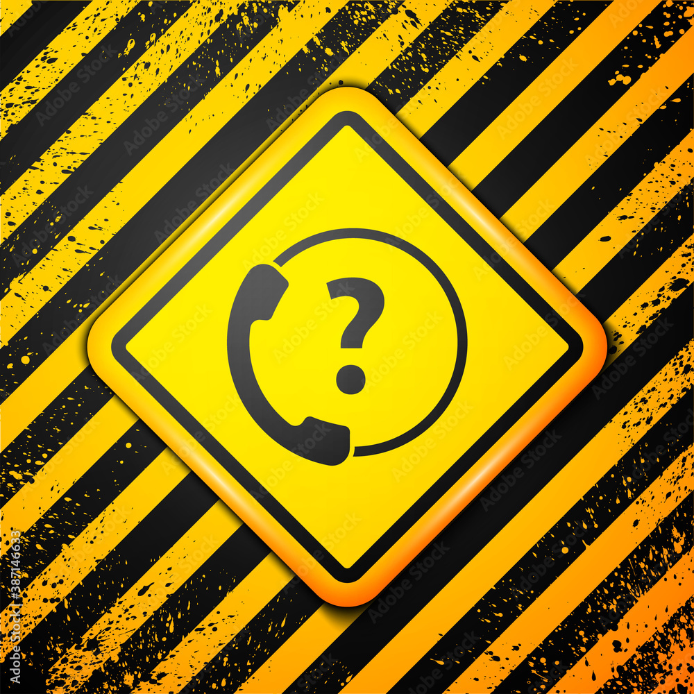 Black Telephone 24 hours support icon isolated on yellow background. All-day customer support call-center. Full time call services. Warning sign. Vector Illustration. Black Telephone 24 hours support icon isolated on yellow background. All-day customer support call-center. Full time call services. Warning sign. Vector Illustration.