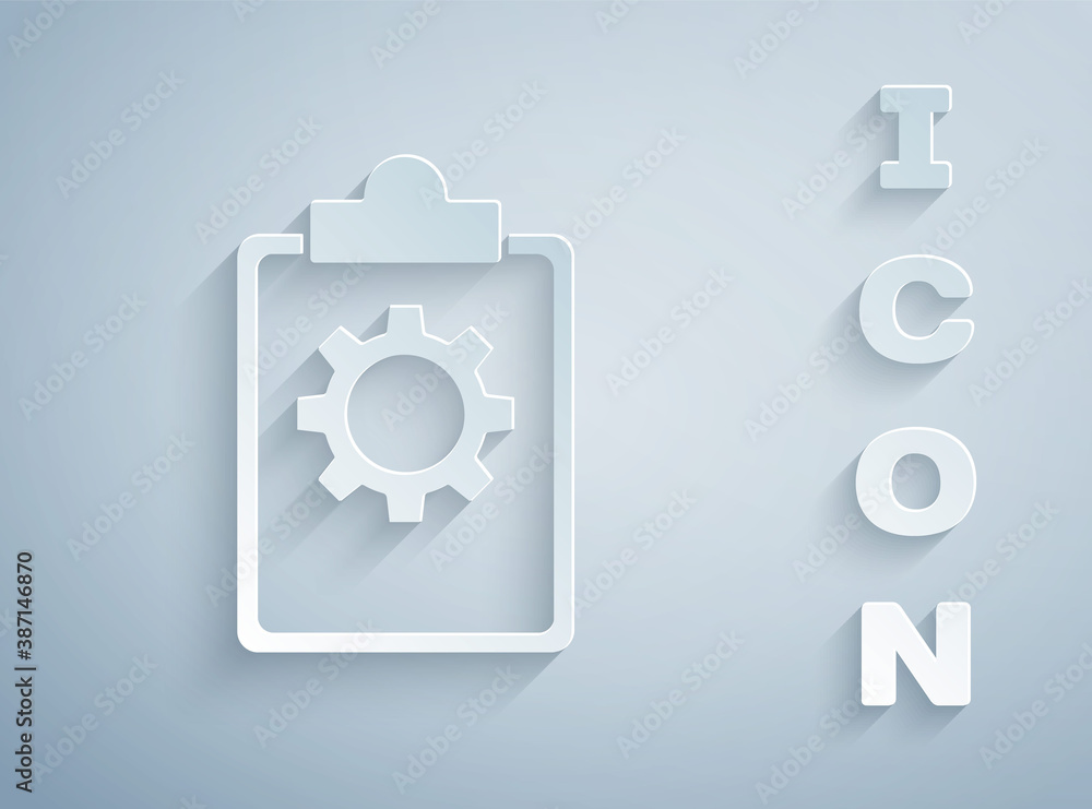 Paper cut Checklist clipboard with 24 hours service icon isolated on grey background. Paper art style. Vector Illustration. Paper cut Checklist clipboard with 24 hours service icon isolated on grey background. Paper art style. Vector Illustration.