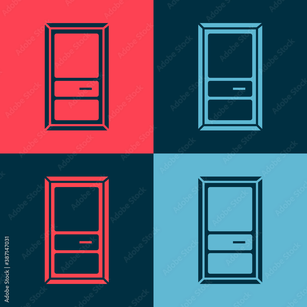Pop art Closed door icon isolated on color background. Vector Illustration.