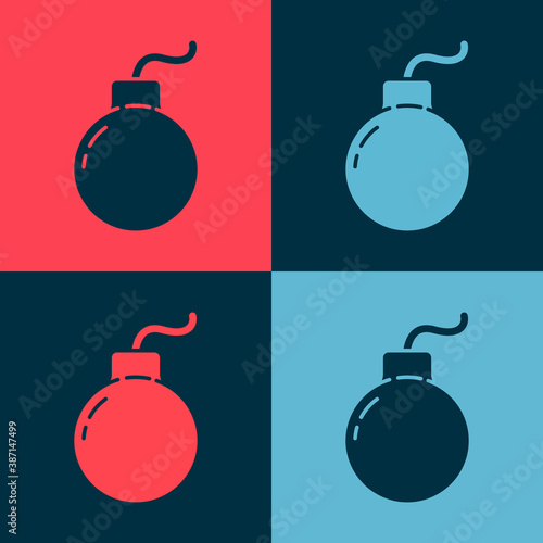 Pop art Bomb ready to explode icon isolated on color background. Vector Illustration.