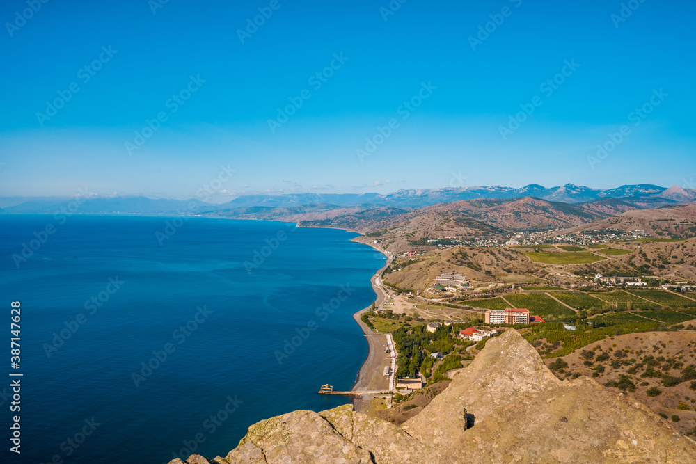 Beautiful panorama of the coastal landscape in the Crimea. Black Sea