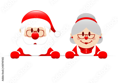 Weihnachtsmann Und Weihnachtsfrau Halten Horizontales Banner