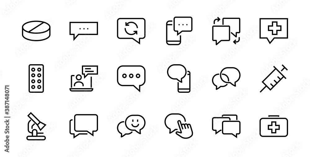 Simple set of message line vector line icons. contains icons such as conversation, SMS, notifications, group chat, and more. Editable stroke. 48x48 pixels perfect, white background Simple set of message line vector line icons. contains icons such as conversation, SMS, notifications, group chat, and more. Editable stroke. 48x48 pixels perfect, white background