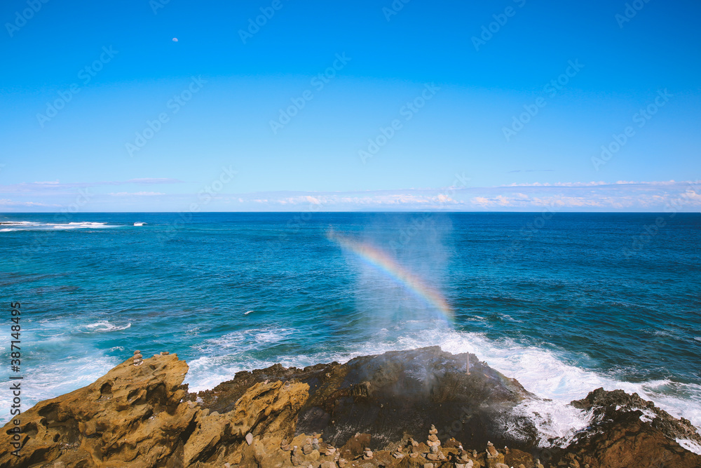 Rainbow at Halona Blowhole Lookout, East Honolulu, Oahu, Hawaii
