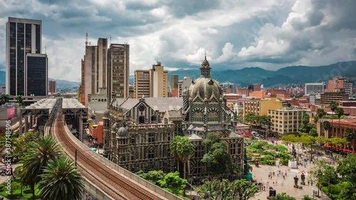 Zoom out time lapse view of Plaza Botero square in the Old Quarter of Medellin, Antioquia Department, Colombia.	 photo