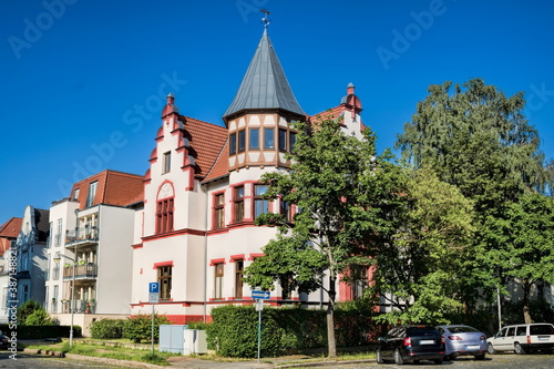 rostock, deutschland - stadtvilla mit dachturm