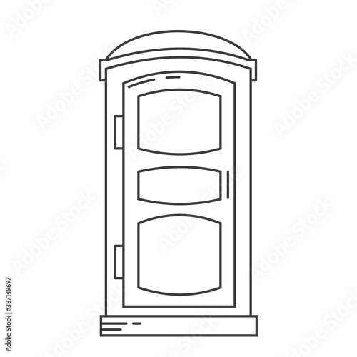 Mobile portable bio toilet outline icon. Front view. Blue plastic closet WC. Vector iIllustration isolated on white background.