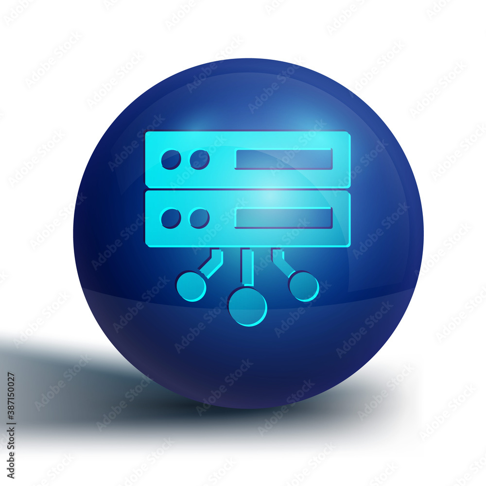 Blue Server, Data, Web Hosting icon isolated on white background. Blue circle button. Vector.