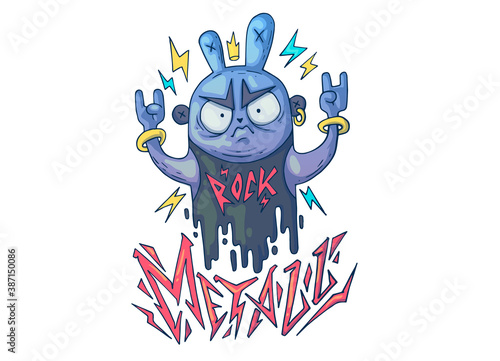 Brutal rabbit musician. Creative cartoon illustration. Picture for print, advertising, applications and T-shirt print.