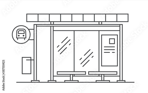 Bus stop vector line art illustration. Exit from the subway. Vector outline isolated illustration on white background
