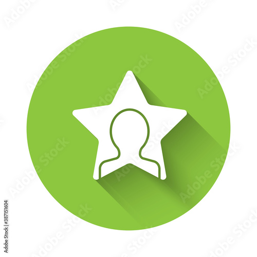 White Head hunting icon isolated with long shadow. Business target or Employment sign. Human resource and recruitment for business. Green circle button. Vector.