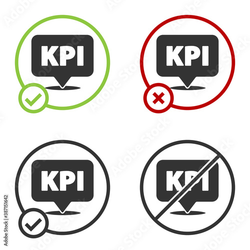 Black KPI - Key performance indicator icon isolated on white background. Circle button. Vector.
