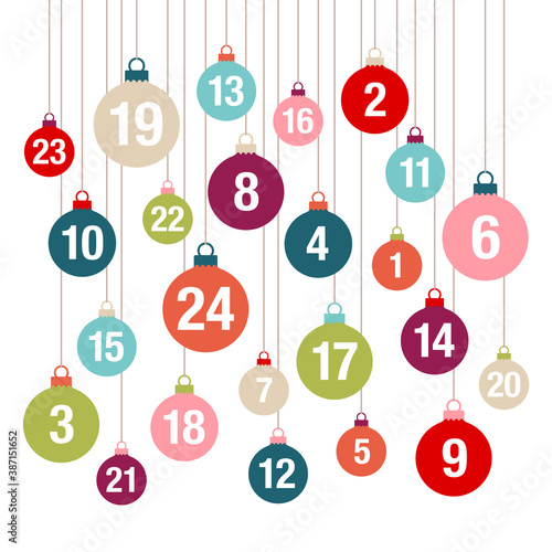 Quadrat Adventskalender Bunte Weihnachtskugeln Flat Design