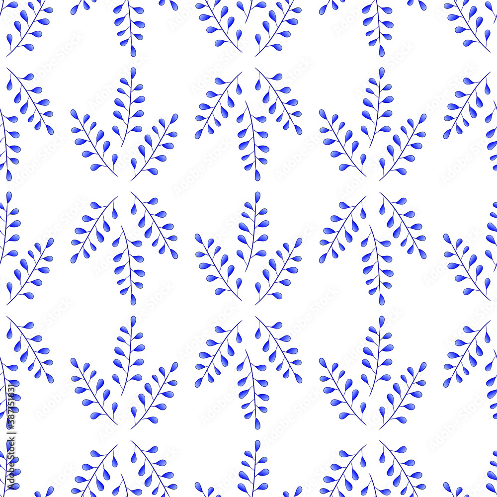 Fototapeta premium Vector seamless pattern with floral, repeating element. Pattern with a blue flower on a white background. Use in textiles, clothing, wallpaper, design, baby backgrounds, wrapping paper.