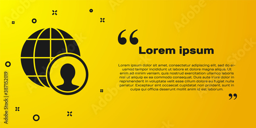 Black Globe and people icon isolated on yellow background. Global business symbol. Social network icon. Vector.
