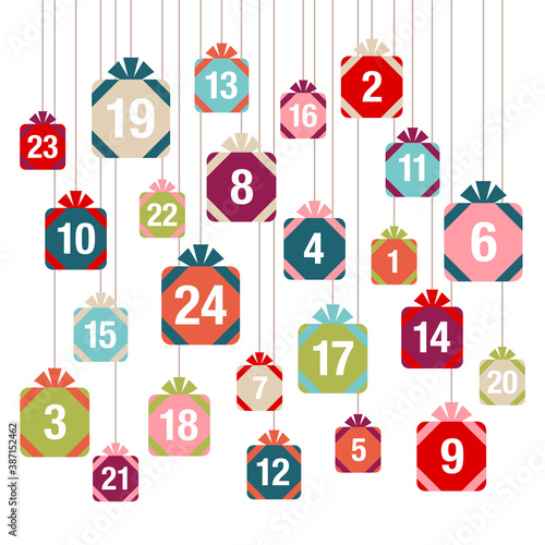 Adventskalender Hängende Bunte Geschenke Mit Schleife