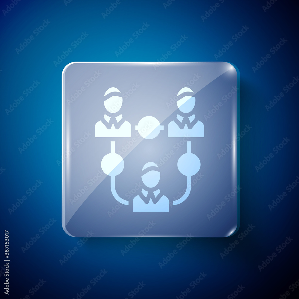 White Project team base icon isolated on blue background. Business analysis and planning, consulting, team work, project management. Square glass panels. Vector. White Project team base icon isolated on blue background. Business analysis and planning, consulting, team work, project management. Square glass panels. Vector.