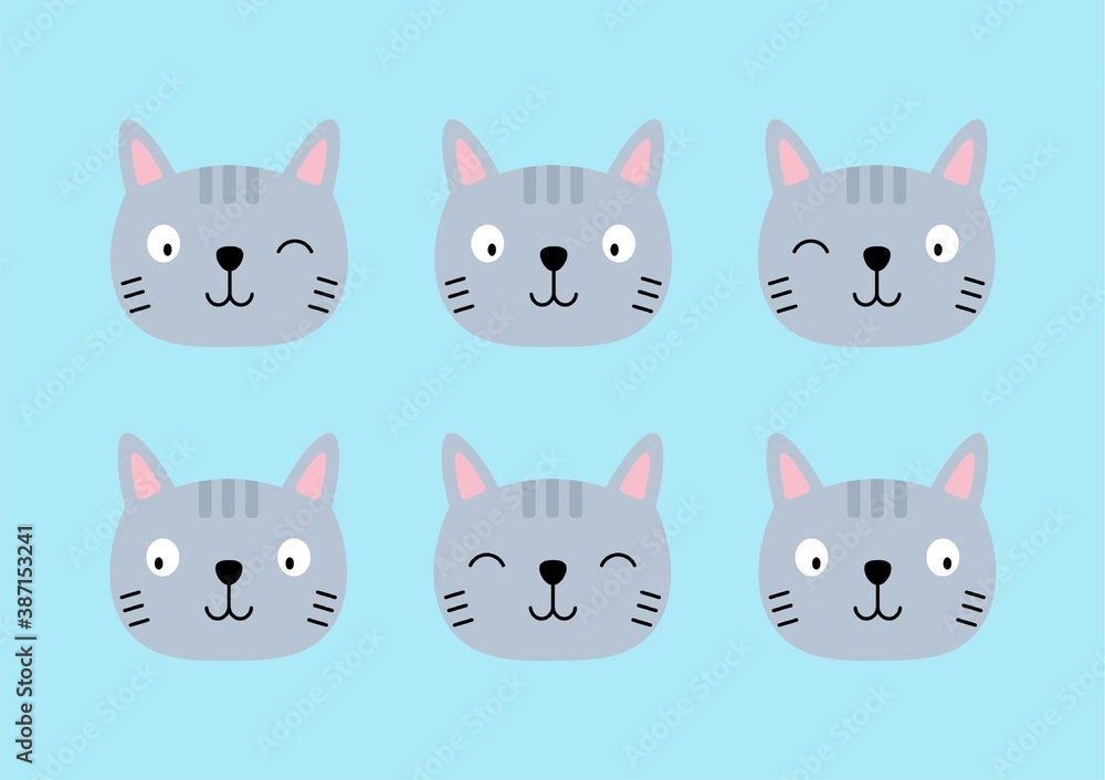 set of cute face gray cat with any expression set of cute face gray cat with any expression