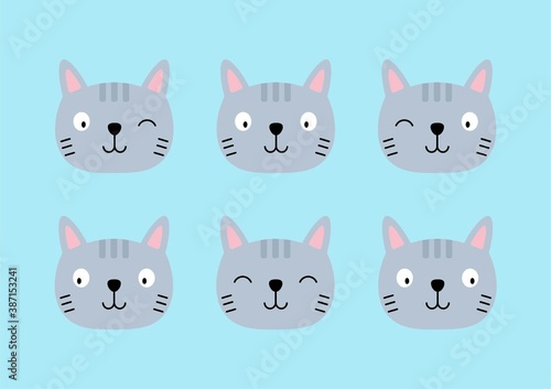 set of cute face gray cat with any expression