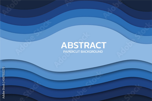 Abstract paper cut deep blue wavy background