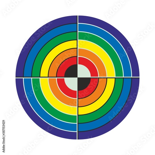 dart target with rainbow quarters