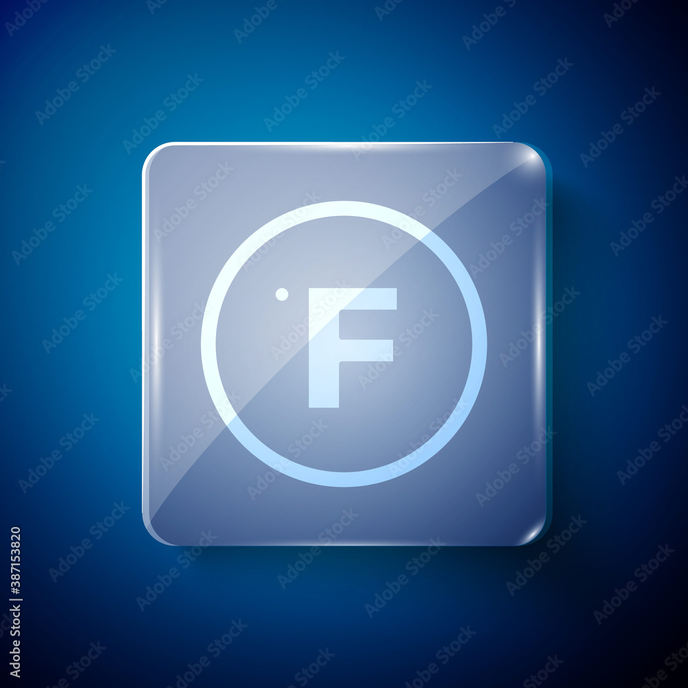 White Fahrenheit icon isolated on blue background. Square glass panels. Vector. White Fahrenheit icon isolated on blue background. Square glass panels. Vector.