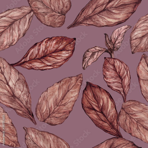 Photography Seamless pattern of hand drawn tobacco leaves