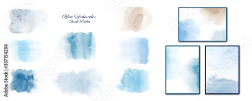 Creative minimalist Watercolors hand-painted blue collection set