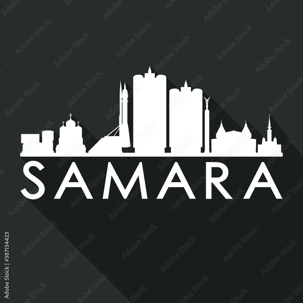 Samara Russia Flat Icon Skyline Silhouette Design City Vector Art Famous Buildings.