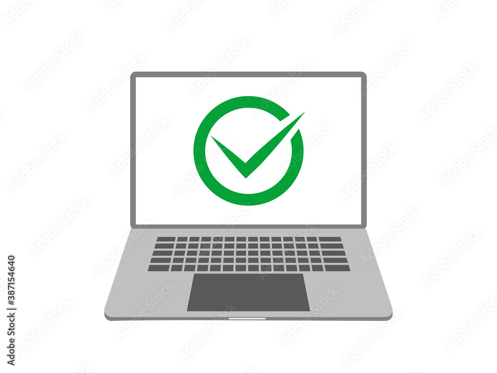 Approved green sign on the screen of an computer. Working well device concept illustration. Approved green sign on the screen of an computer. Working well device concept illustration.