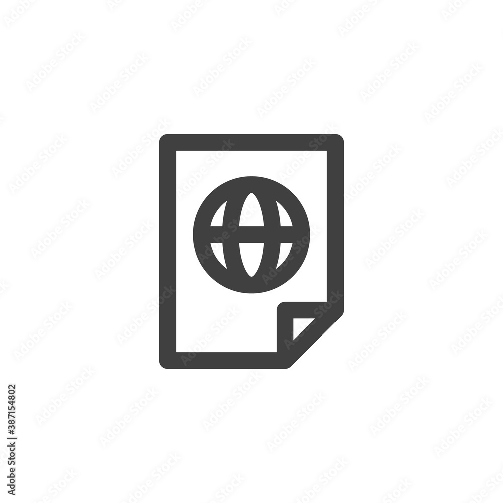Internet browser file line icon. linear style sign for mobile concept and web design. Document file with globe outline vector icon. Symbol, logo illustration. Vector graphics Internet browser file line icon. linear style sign for mobile concept and web design. Document file with globe outline vector icon. Symbol, logo illustration. Vector graphics