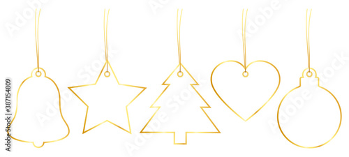 Set Fünf Weihnachtsetiketten Goldener Rand