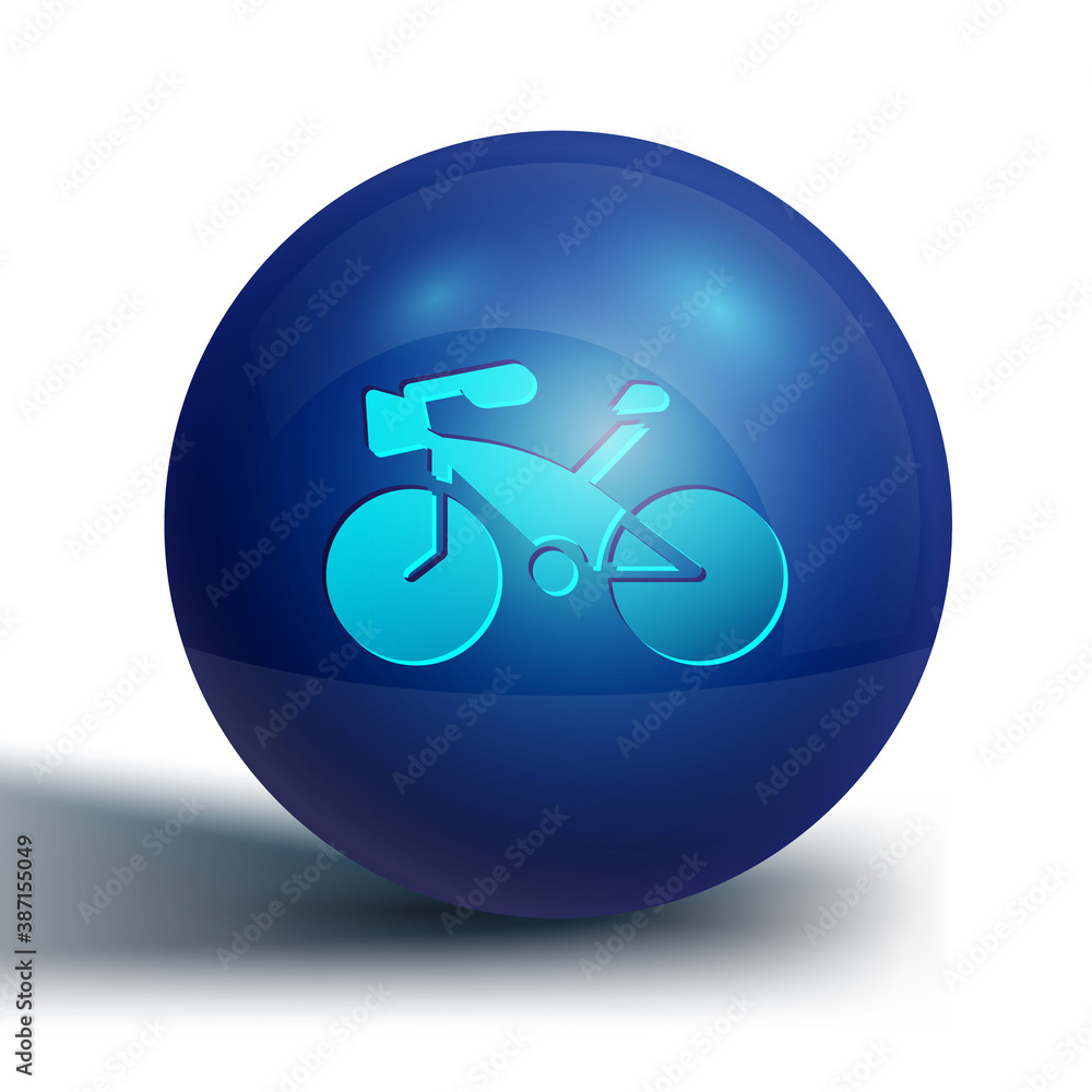 Blue Bicycle icon isolated on white background. Bike race. Extreme sport. Sport equipment. Blue circle button. Vector. Blue Bicycle icon isolated on white background. Bike race. Extreme sport. Sport equipment. Blue circle button. Vector.