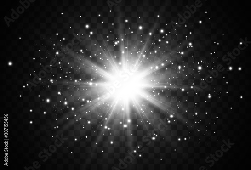 Bright beautiful star.Vector illustration of a light effect on a transparent background.	
