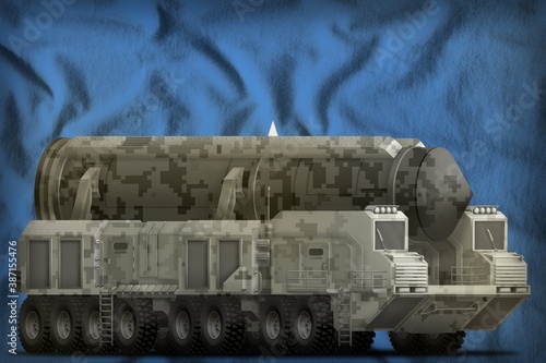 intercontinental ballistic missile with city camouflage on the Somalia national flag background. 3d Illustration