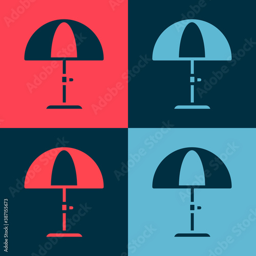 Pop art Sun protective umbrella for beach icon isolated on color background. Large parasol for outdoor space. Beach umbrella. Vector.