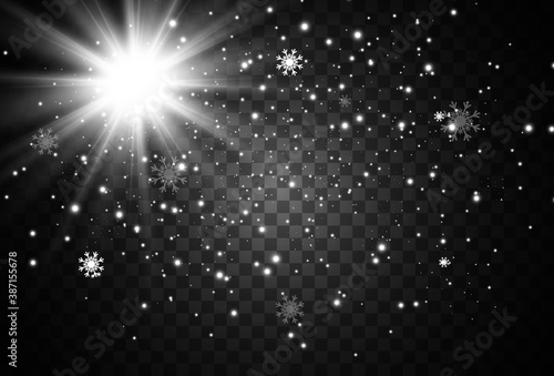 Bright beautiful star.Vector illustration of a light effect on a transparent background.	
