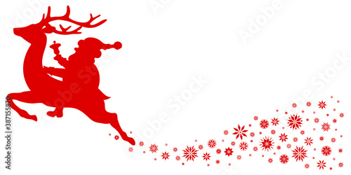 Reitender Weihnachtsmann Auf Rentier Schneeflocken Rot
